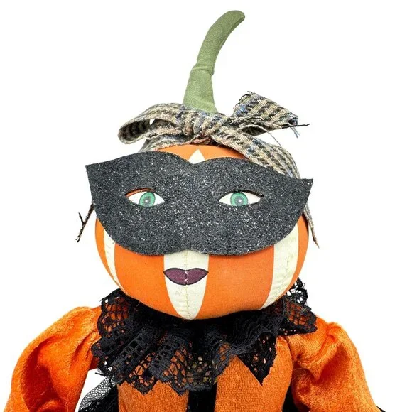 Pumpkin Head Halloween Doll 24" Orange Black - Picture 2 of 15